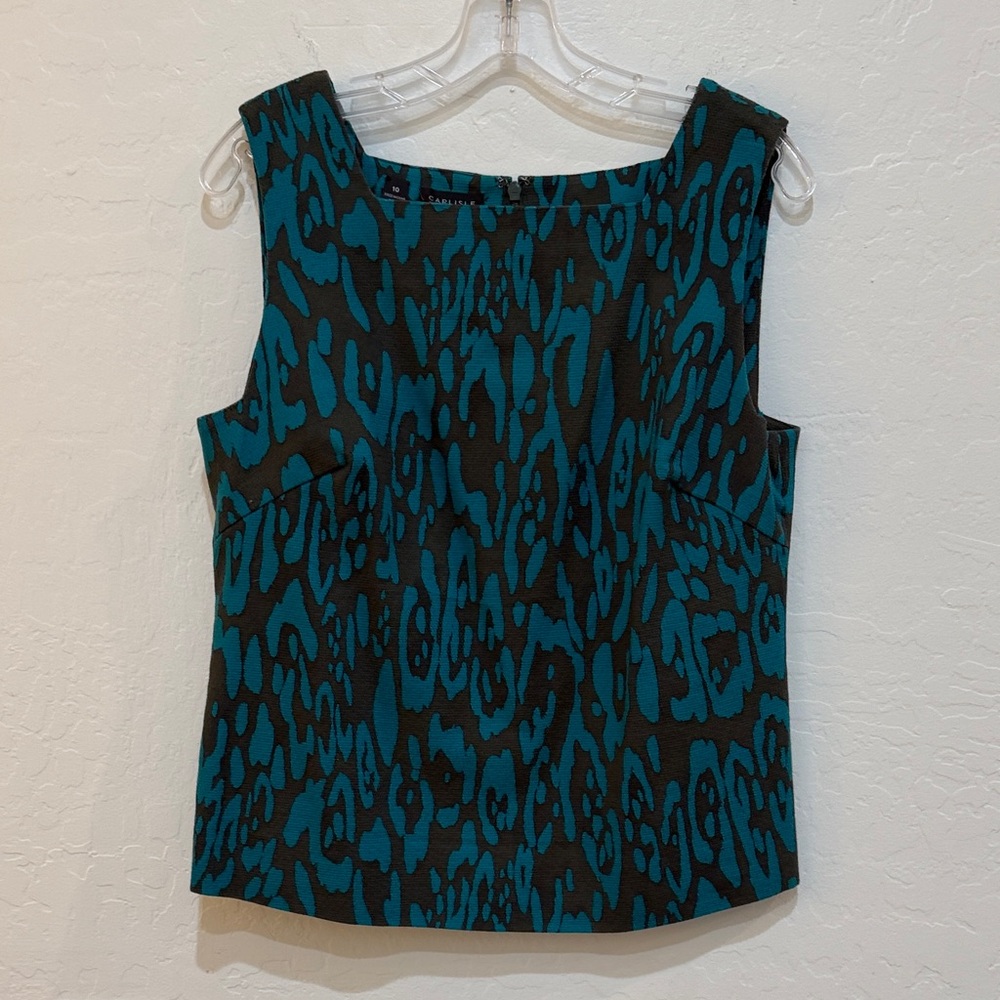 2 Piece Teal and Olive Sleeveless Top and Straight Aline Skirt